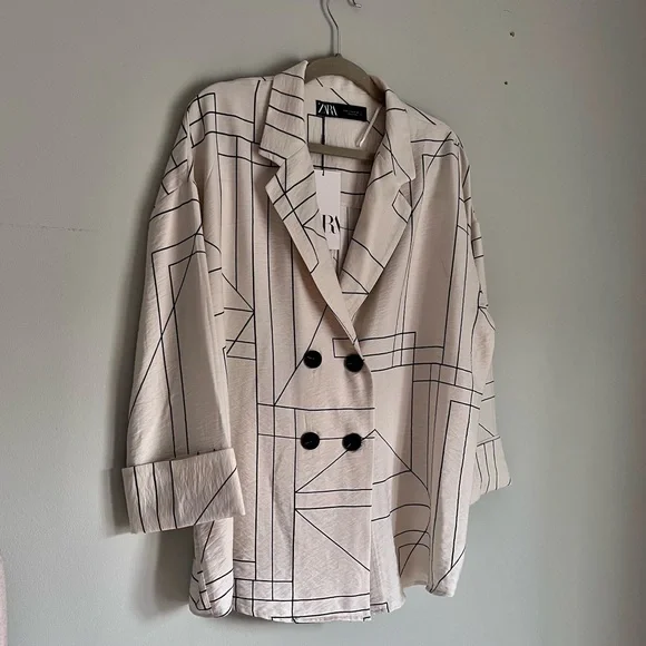 ZARA GEOMETRIC PRINT BLAZER - Picture 10 of 11